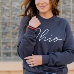 Thin Cursive Ohio Graphic Crewneck 21 Thin Cursive Ohio Graphic Crewneck -Women's Clothing Store untitled 7097