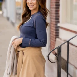 Colored Seam Long Sleeve Tee -Women's Clothing Store untitled 7153