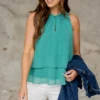 Spotted Cinched Neck Layered Tank