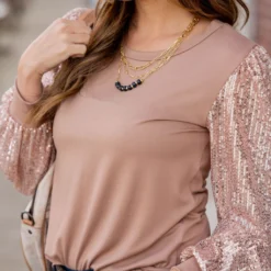 Sequin Sleeve Solid Body Blouse -Women's Clothing Store untitled 7189 ed25c90d 04b3 4e08 af04 20b50a863875