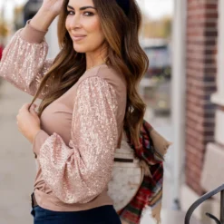 Sequin Sleeve Solid Body Blouse -Women's Clothing Store untitled 7196 c74a3d5e 0185 4303 b776 c46fd7e7ef45