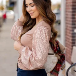Sequin Sleeve Solid Body Blouse -Women's Clothing Store untitled 7198 55ebe484 fba9 4594 9d81 9753a1b916d1