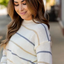Relaxed Sleeve Striped Sweater -Women's Clothing Store untitled 7301 d3bc6437 fc60 4d0f ab3f a52478d3f810