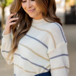 Relaxed Sleeve Striped Sweater -Women's Clothing Store untitled 7303 39d646d6 8387 4aac 8033 3492c28cf9b1