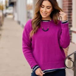 Everyday Ribbed Trim Sweater -Women's Clothing Store untitled 7319