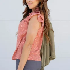 Specked Smocked Flutter Blouse -Women's Clothing Store untitled 7325