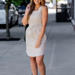 Tie Waist V Back Tank Dress -Women's Clothing Store untitled 7378