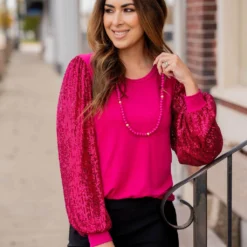 Sequin Sleeve Solid Body Blouse -Women's Clothing Store untitled 7424 66729911 2cbd 4466 8aa4 0f03432333e8
