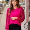 Sequin Sleeve Solid Body Blouse