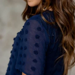 Textured Dot Sheer Sleeve Blouse -Women's Clothing Store untitled 7434