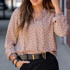 Polka Dottie Cinched Trim Blouse -Women's Clothing Store untitled 7435 9c5dd8cc afa9 424b 81b8 daed87bc7cee