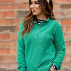 Mixed Material Quarter Zip Sweatshirt