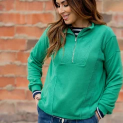 Mixed Material Quarter Zip Sweatshirt -Women's Clothing Store untitled 7446 5d04ee1a a65b 4c37 9ec1 acd8cd8b07b5