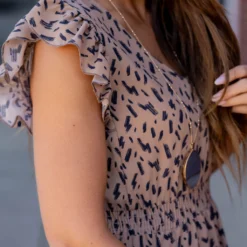 Brush Stroked Ruffle Trim Midi Dress -Women's Clothing Store untitled 7481