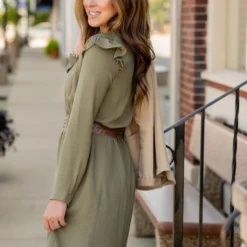 Ruched Shoulder Flutter Trim Dress -Women's Clothing Store untitled 7523 84cadcc6 038e 4846 9920 738518045e40