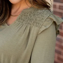 Ruched Shoulder Flutter Trim Dress -Women's Clothing Store untitled 7533 1b6f5d25 e91e 47b3 b356 7668b9873b5b