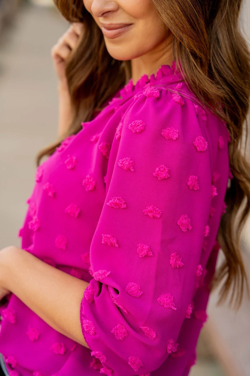 Textured Dot 3/4 Sleeve V Blouse 18 Textured Dot 3/4 Sleeve V Blouse - Image 18