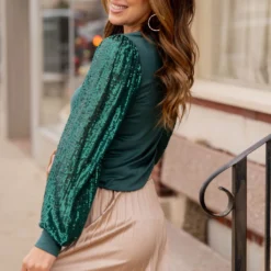 Sequin Sleeve Solid Body Blouse -Women's Clothing Store untitled 7587 7c954bd2 b35e 4cfa 989a 0ec303cb7640