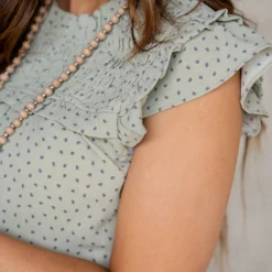 Specked Smocked Flutter Blouse -Women's Clothing Store untitled 7600 2