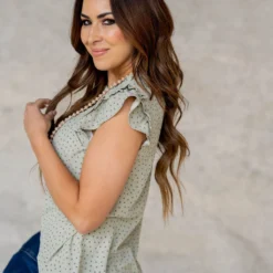 Specked Smocked Flutter Blouse -Women's Clothing Store untitled 7602 2