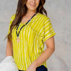 Painted Stripes Cuffed Sleeve Blouse -Women's Clothing Store untitled 7615 2
