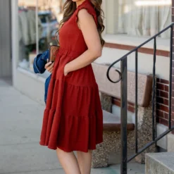 Gauze Button Accented Tiered Dress -Women's Clothing Store untitled 7659