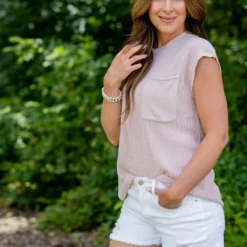 Pocket Accented Knit Tee -Women's Clothing Store untitled 7661