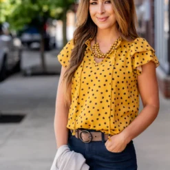 Splotched Dual Flutter Tie Blouse