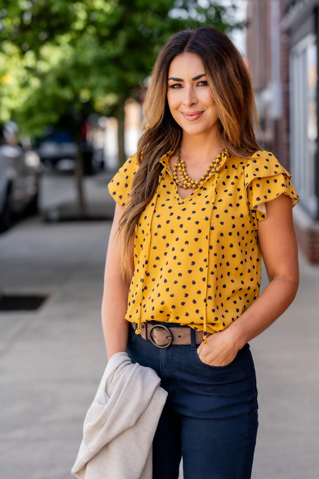 Splotched Dual Flutter Tie Blouse 1 Splotched Dual Flutter Tie Blouse