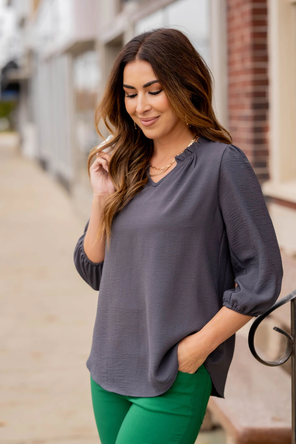 3/4 Sleeve Cinched V-Neck Blouse 9 3/4 Sleeve Cinched V-Neck Blouse - Image 9