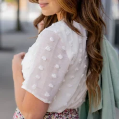 Textured Dot Sheer Sleeve Blouse -Women's Clothing Store untitled 7754