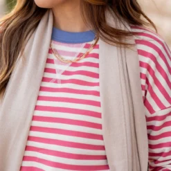 Color Trim Striped Sweatshirt -Women's Clothing Store untitled 7757 40f5a034 82b4 4a2f 8444 d35f5af55d57