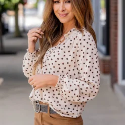 Splotched Cinched Trim Tie Blouse -Women's Clothing Store untitled 7838