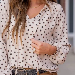 Splotched Cinched Trim Tie Blouse -Women's Clothing Store untitled 7840 1a4a323f 8f4d 4d19 bd99 8a45ba57afd1