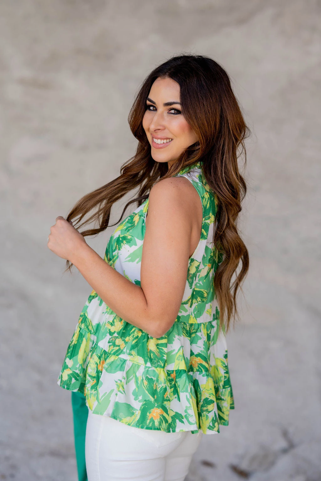 Blooms Cinched Neck Tiered Tank 2 Blooms Cinched Neck Tiered Tank - Image 2