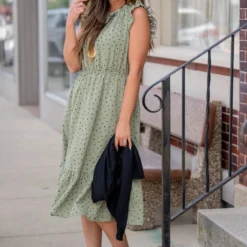 Polka Dottie Cinched Neck Midi Dress