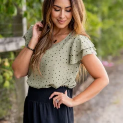 Polka Dottie Double Flutter Blouse -Women's Clothing Store untitled 7934