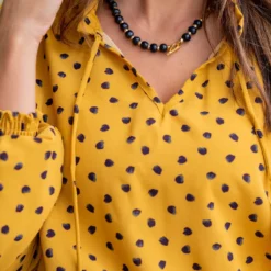 Splotched Cinched Trim Tie Blouse -Women's Clothing Store untitled 7979 92d65b49 73f9 4f5c 8f30 e6422b031048