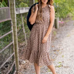 Brush Stroke Cinched Neck Midi Dress