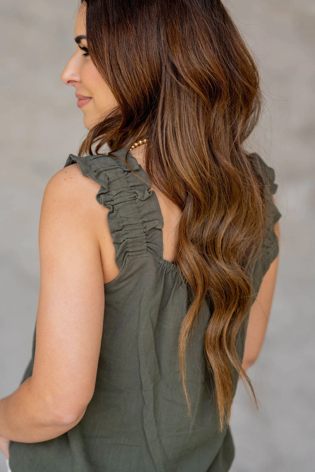 Button Accented Ruched Strap Tank 9 Button Accented Ruched Strap Tank - Image 9