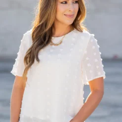 Textured Dot Sheer Sleeve Blouse -Women's Clothing Store untitled 8080