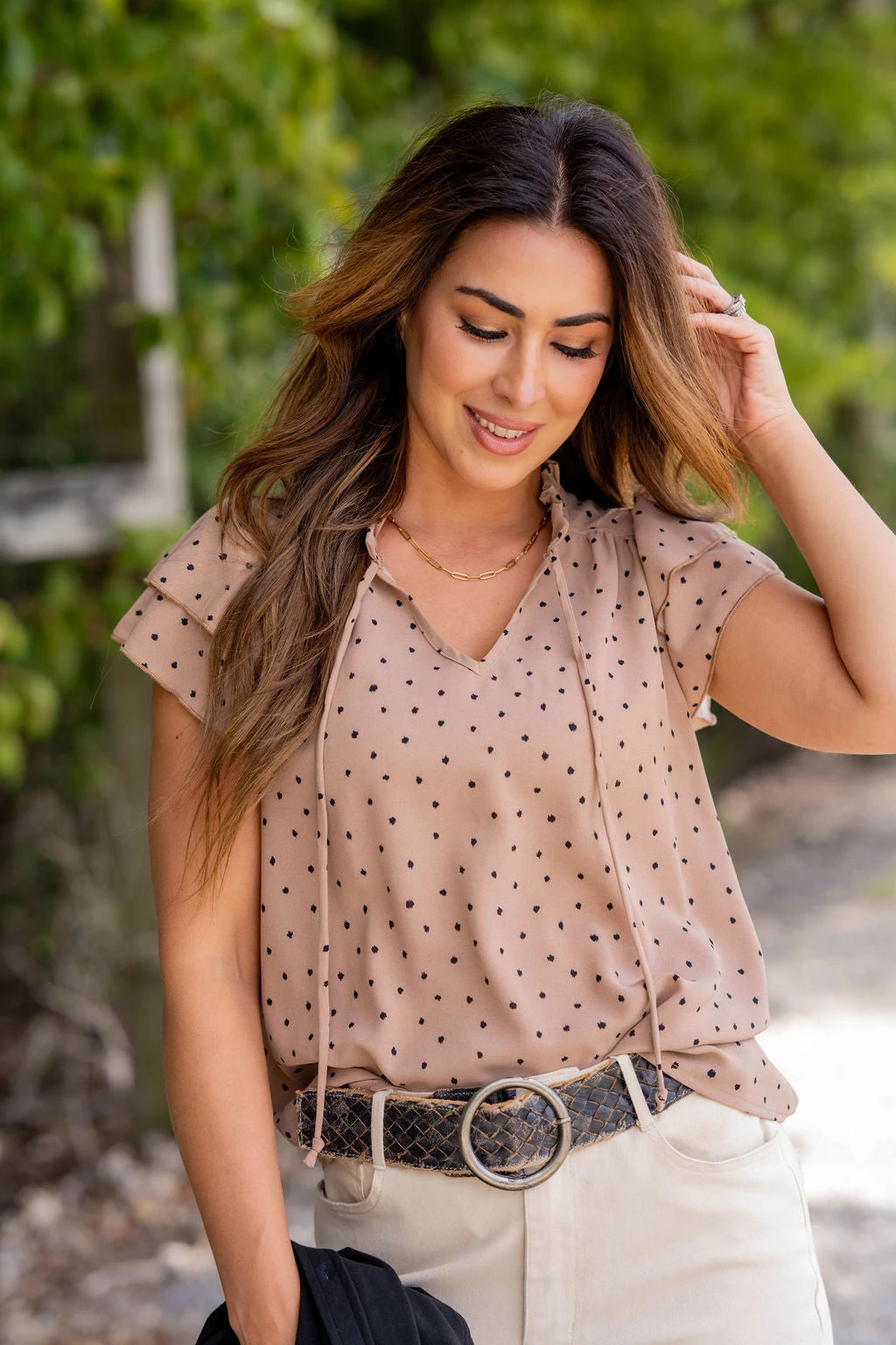 Polka Dottie Dual Flutter Tie Blouse 5 Polka Dottie Dual Flutter Tie Blouse - Image 5