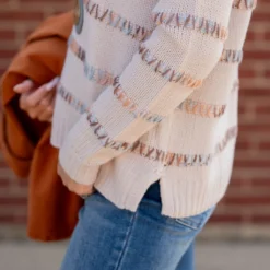 Multi Color Stitch Accented Sweater 11 Multi Color Stitch Accented Sweater -Women's Clothing Store untitled 8171