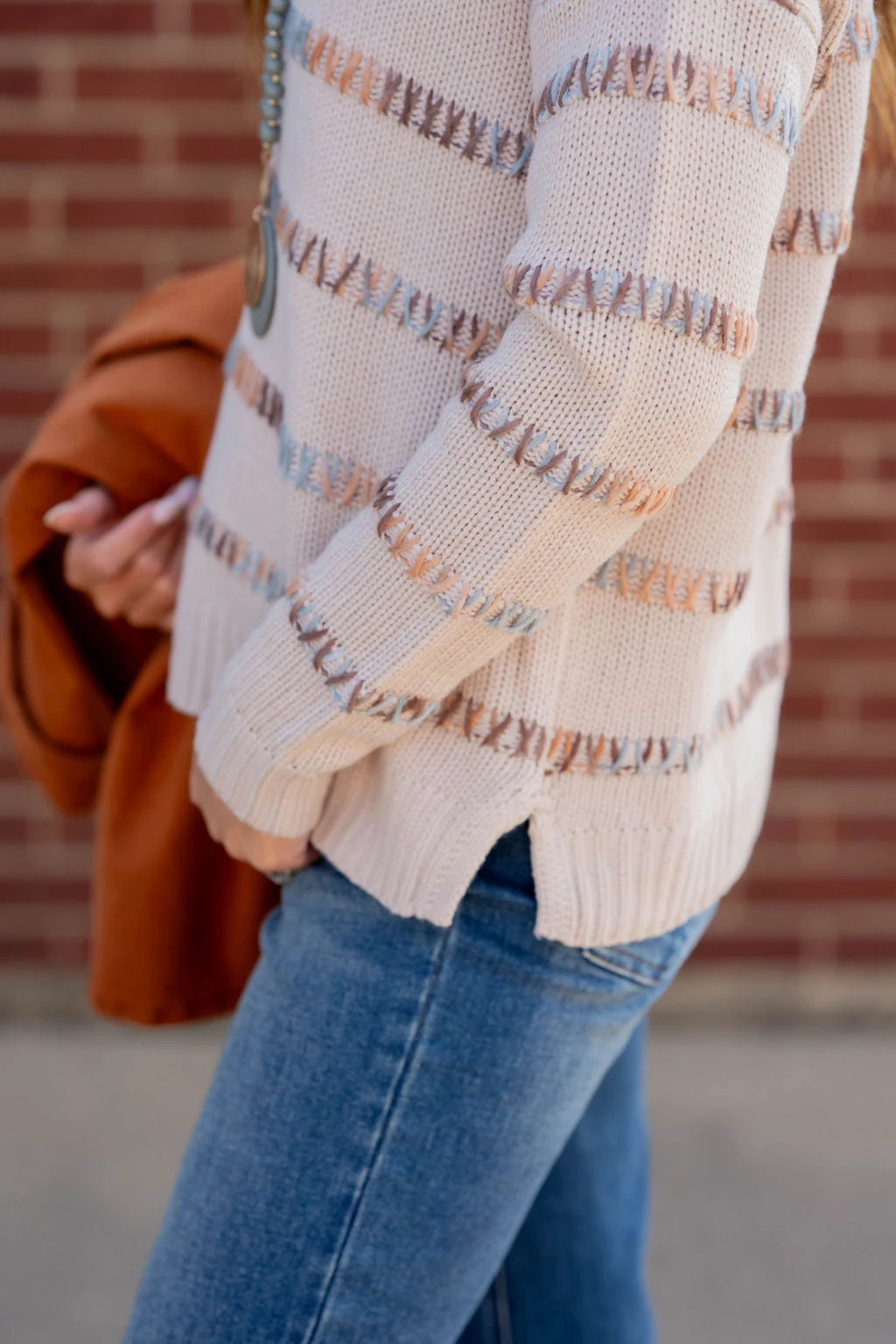 Multi Color Stitch Accented Sweater 5 Multi Color Stitch Accented Sweater - Image 5