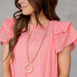 Eyelet Double Flutter Trim Blouse -Women's Clothing Store untitled 8187