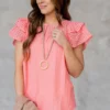 Eyelet Double Flutter Trim Blouse