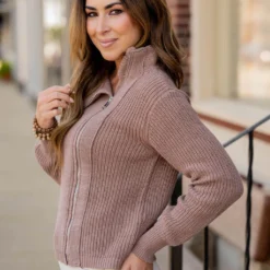 Knit Side Zip Sweatshirt -Women's Clothing Store untitled 8253