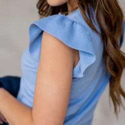 Detailed Ribbed Trim Knit Tee -Women's Clothing Store untitled 8298