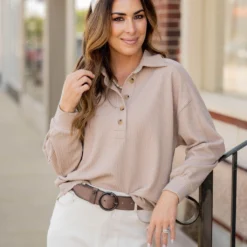 Braided Button Accented Pullover