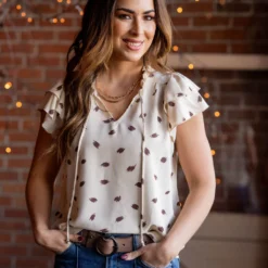 Sketched Dual Flutter Tie Blouse